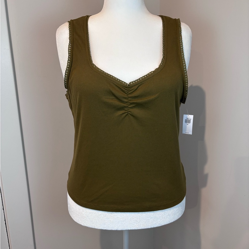 Old Navy XXL Green Lace Trim Tank Top | Ruched Front Camisole | NWT